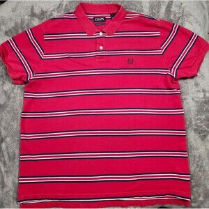 Chaps Men’s XL Polo Shirt Red White Blue Striped Stretch Pique Cotton Blend